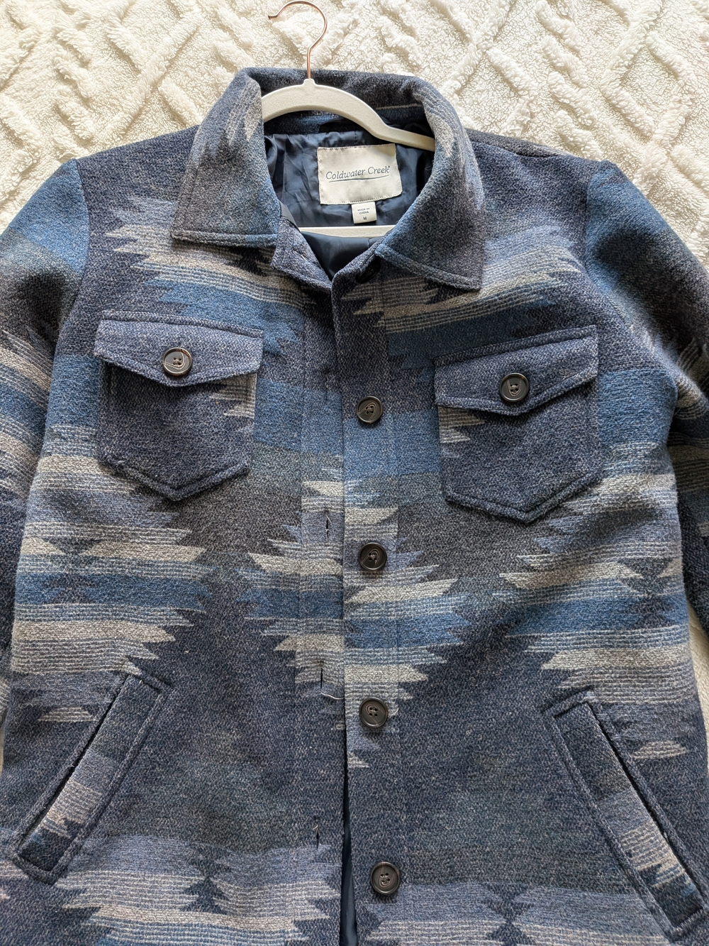 Coldwater Creek Blue Patterned Button Front Jacket
